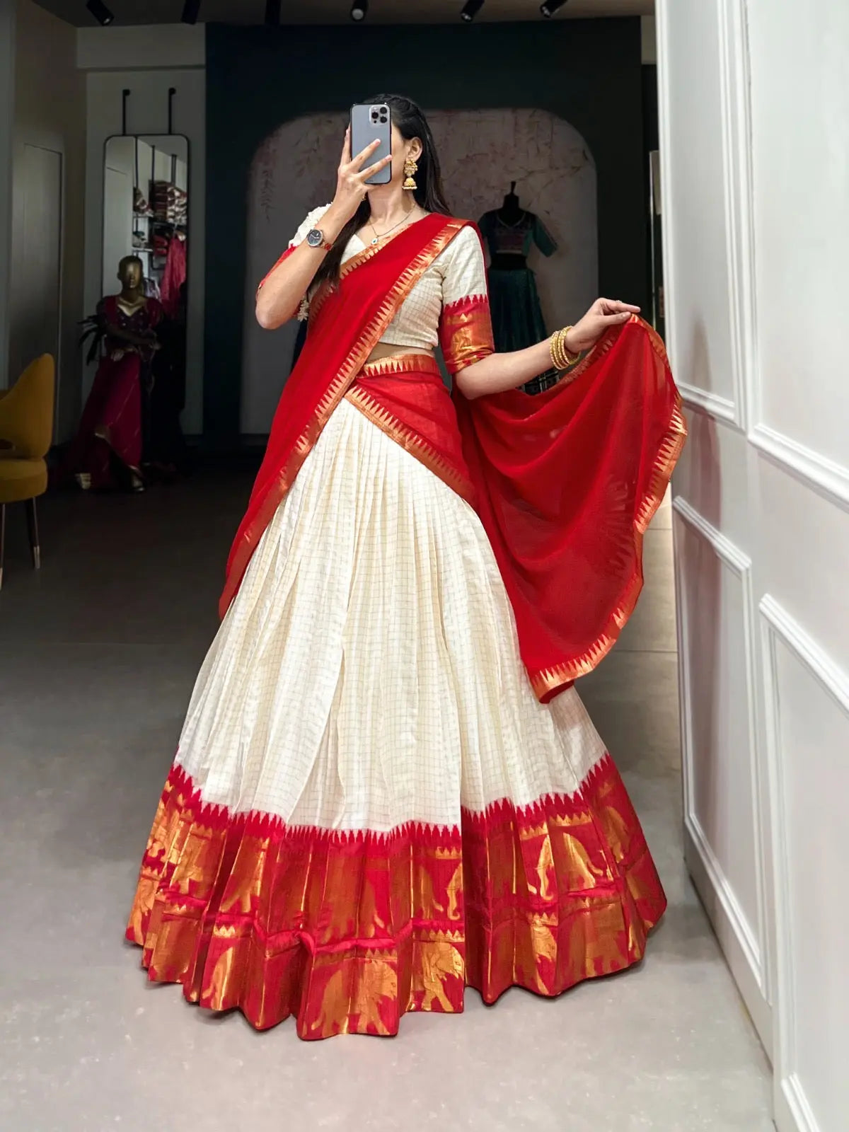 Ethenika Traditional Cotton Chex Work Lehenga Choli