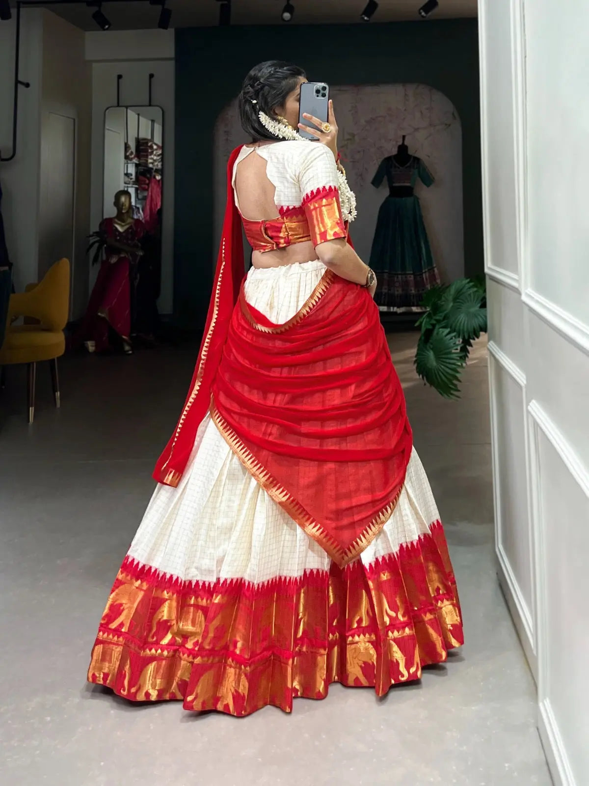 Ethenika Traditional Cotton Chex Work Lehenga Choli