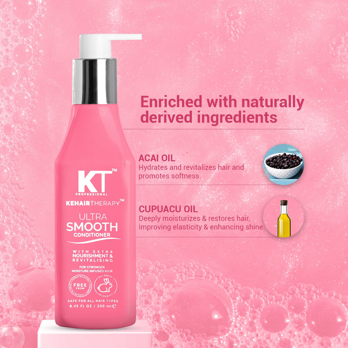 KT Professional Ultra Smooth Conditioner bottle, white and gold packaging, for frizz control and shine. - Image 4