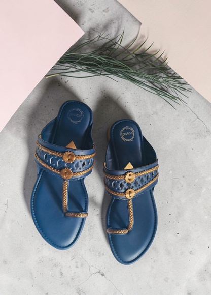 Dhaga Midnight Weave Blue Flat Kolhapuri for Women