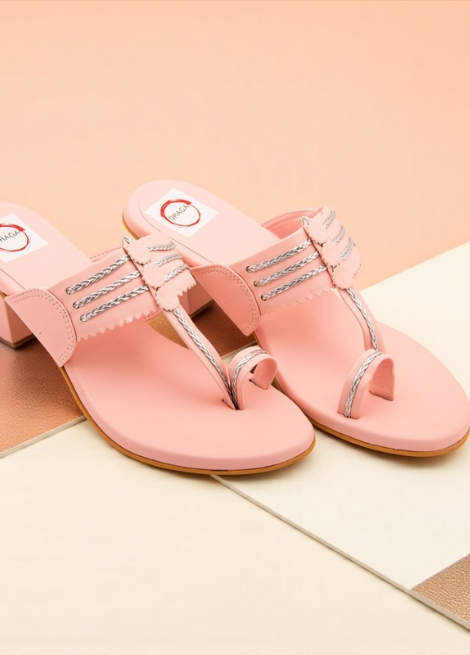 Dhaga Pink Block Heel Kolhapuri for Women