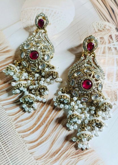 Dhaga Royal Ruby Chandbali Drop Earrings