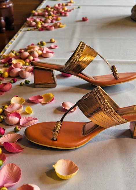 Dhaga Bronze Muse Copper Block Heel Kolhapuri Heels for Women
