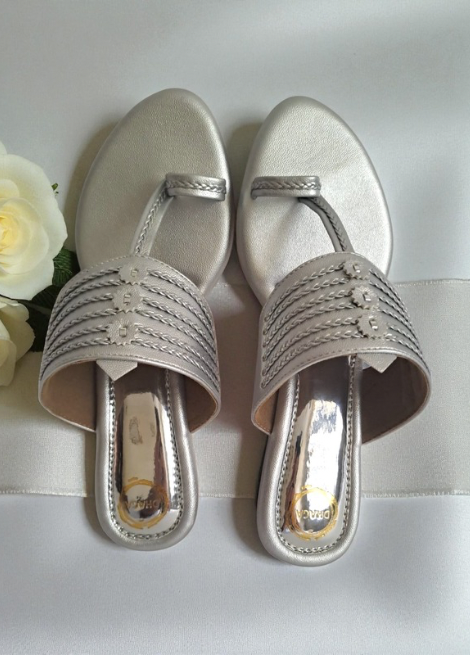 Dhaga Nysa Silver Wedge Heel Kolhapuri Sandals for Women