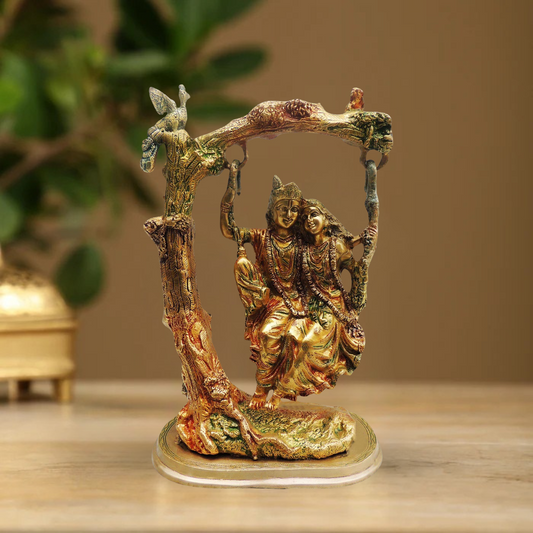 Brass Radha Krishna Jhula Colour Statue 7.9Kg - PUSHMYCART