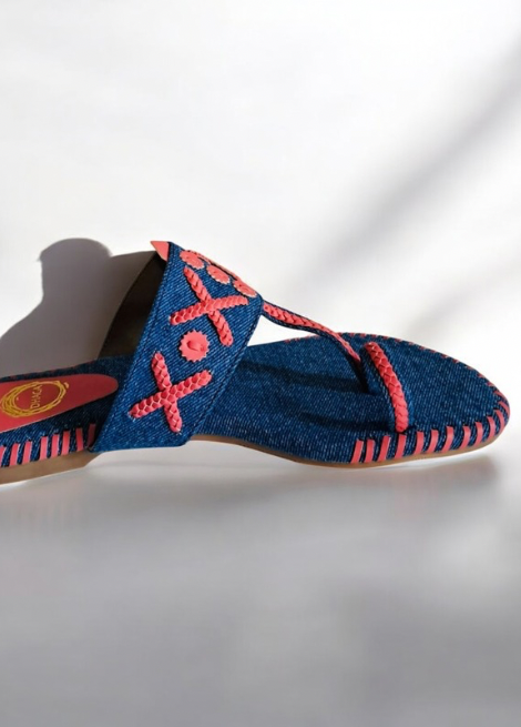 Dhaga Denim Bloom Kolhapuri Chappal for Women