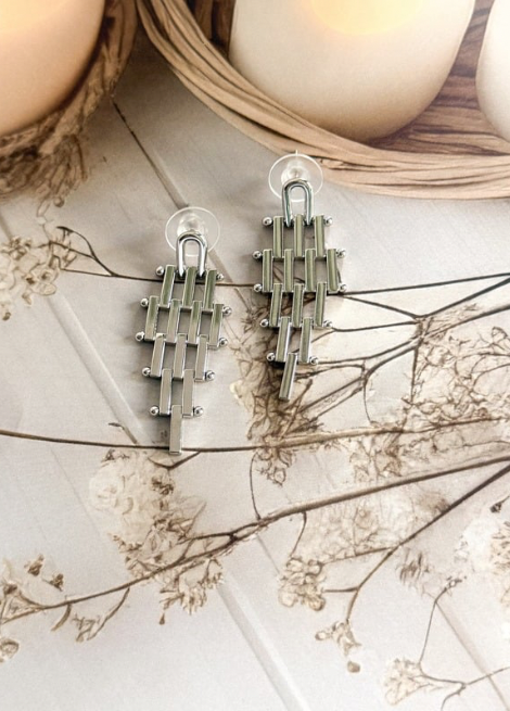 Dhaga Urban Grid Silver Statement Earrings