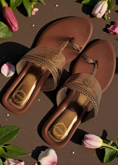 Dhaga Bronze Muse Copper Block Heel Kolhapuri Heels for Women
