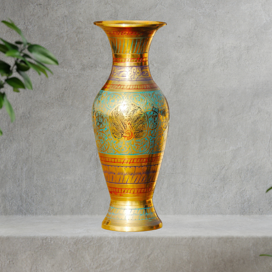 Brass Coloured Flower Vase With Handwork 0.358Kg - PUSHMYCART