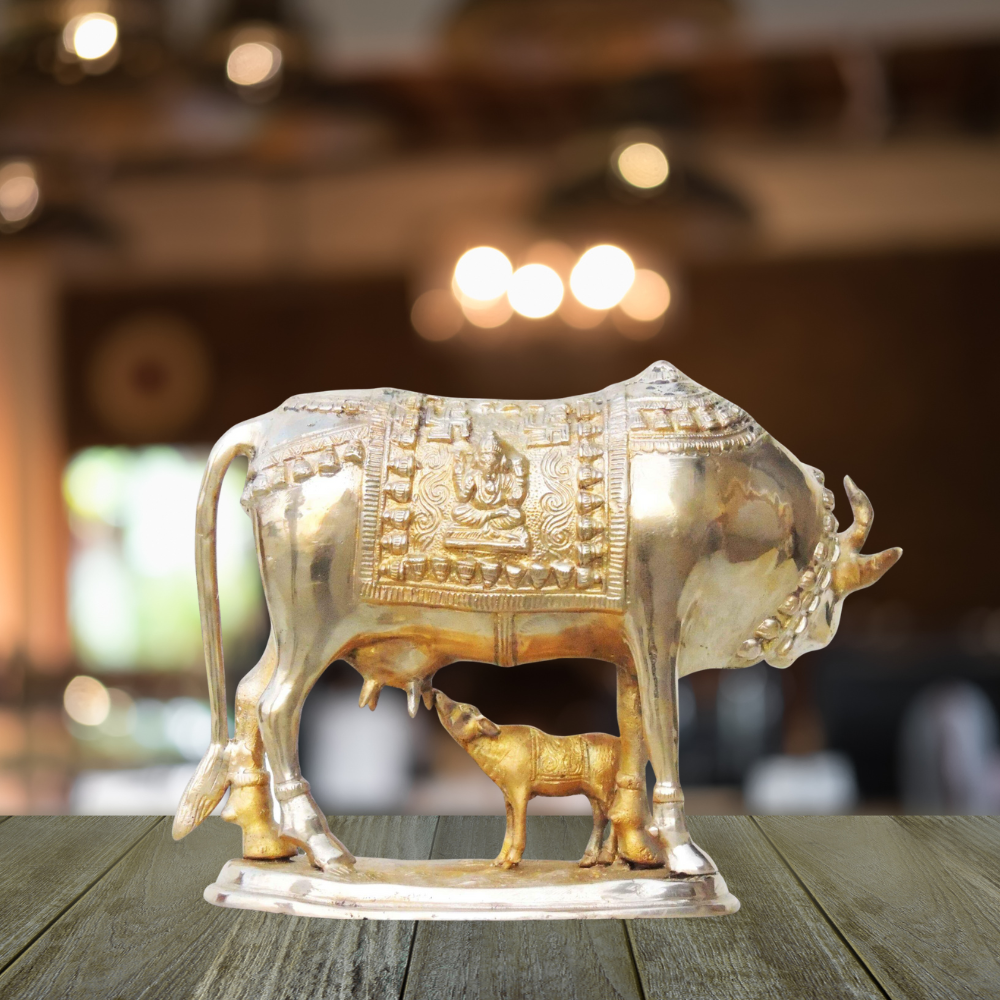 Brass Cow With Calf Statue 8.12Kg - PUSHMYCART