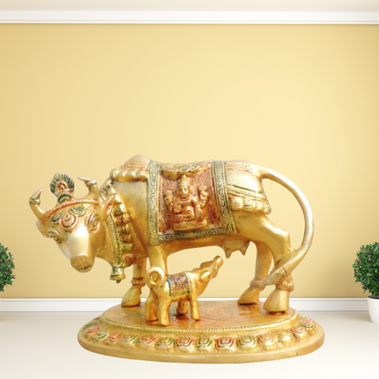 Brass Cow With Calf Statue 2.28kg - PUSHMYCART