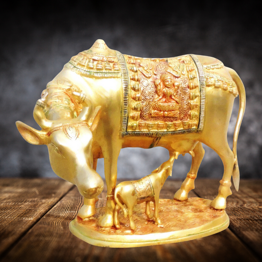 Brass Cow With Calf Statue 7.52kg - PUSHMYCART