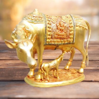 Brass Cow With Calf Statue 7.52kg - PUSHMYCART