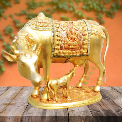 Brass Cow With Calf Statue 7.52kg - PUSHMYCART
