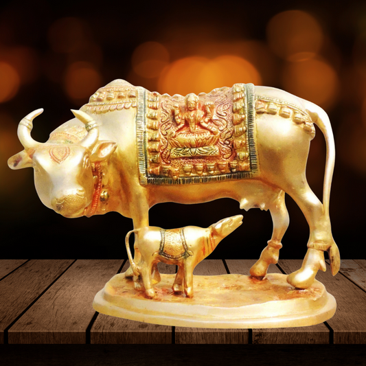 Brass Cow With Calf Statue 4.43kg - PUSHMYCART