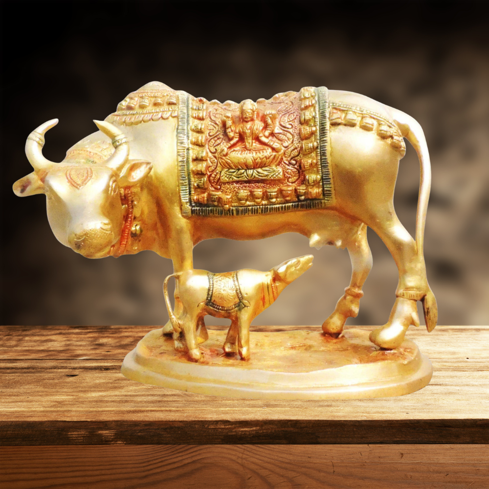Brass Cow With Calf Statue 4.43kg - PUSHMYCART