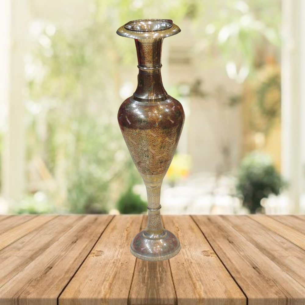 Brass Coloured Flower Vase With Handwork 4.05Kg - PUSHMYCART