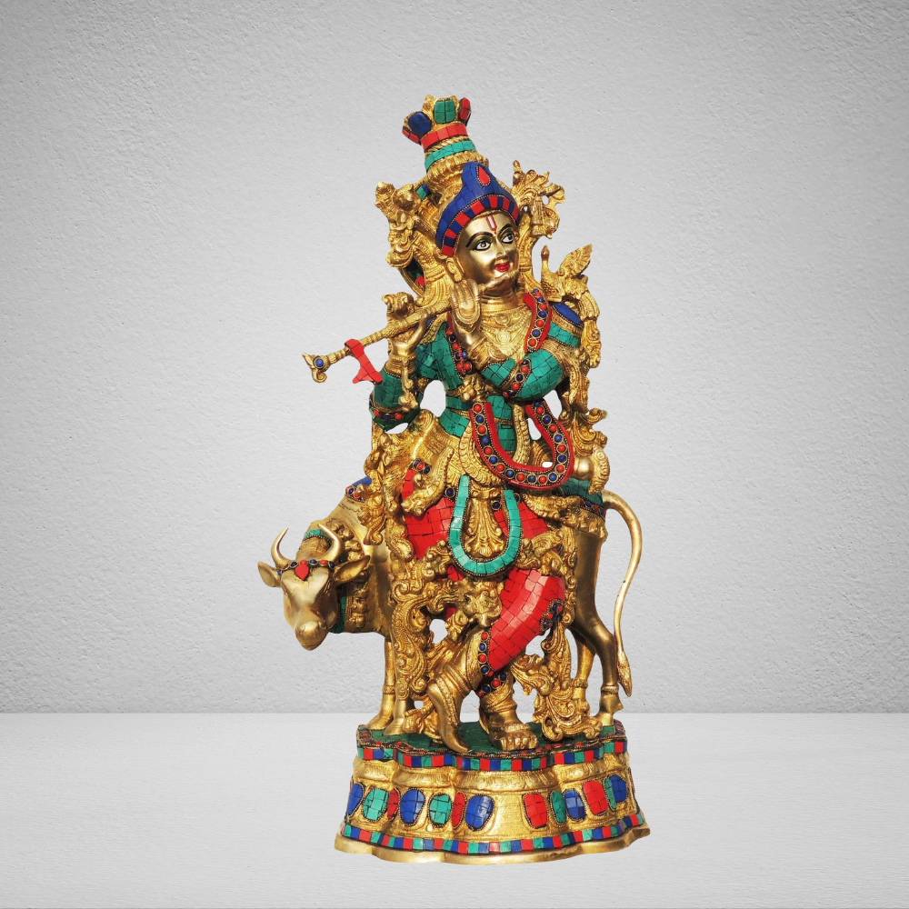 Brass Krishna Stone 23.22Kg - PUSHMYCART