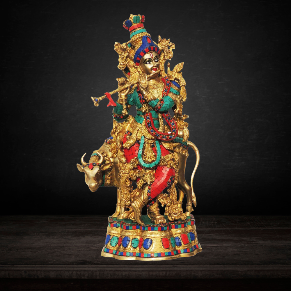 Brass Krishna Stone 23.22Kg - PUSHMYCART