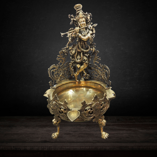 Brass Krishna Urli Antique For Home Statue 32.5Kg - PUSHMYCART