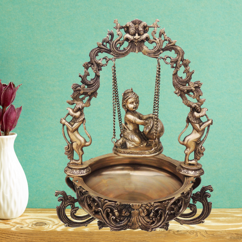 Urli With Decoration Brass Krishna 11.765kg - PUSHMYCART