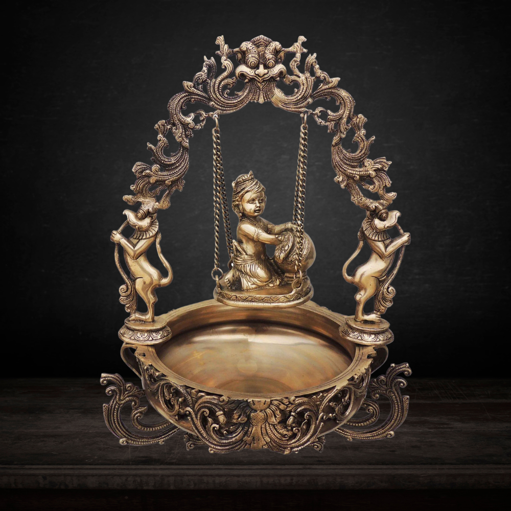 Urli With Decoration Brass Krishna 11.765kg - PUSHMYCART