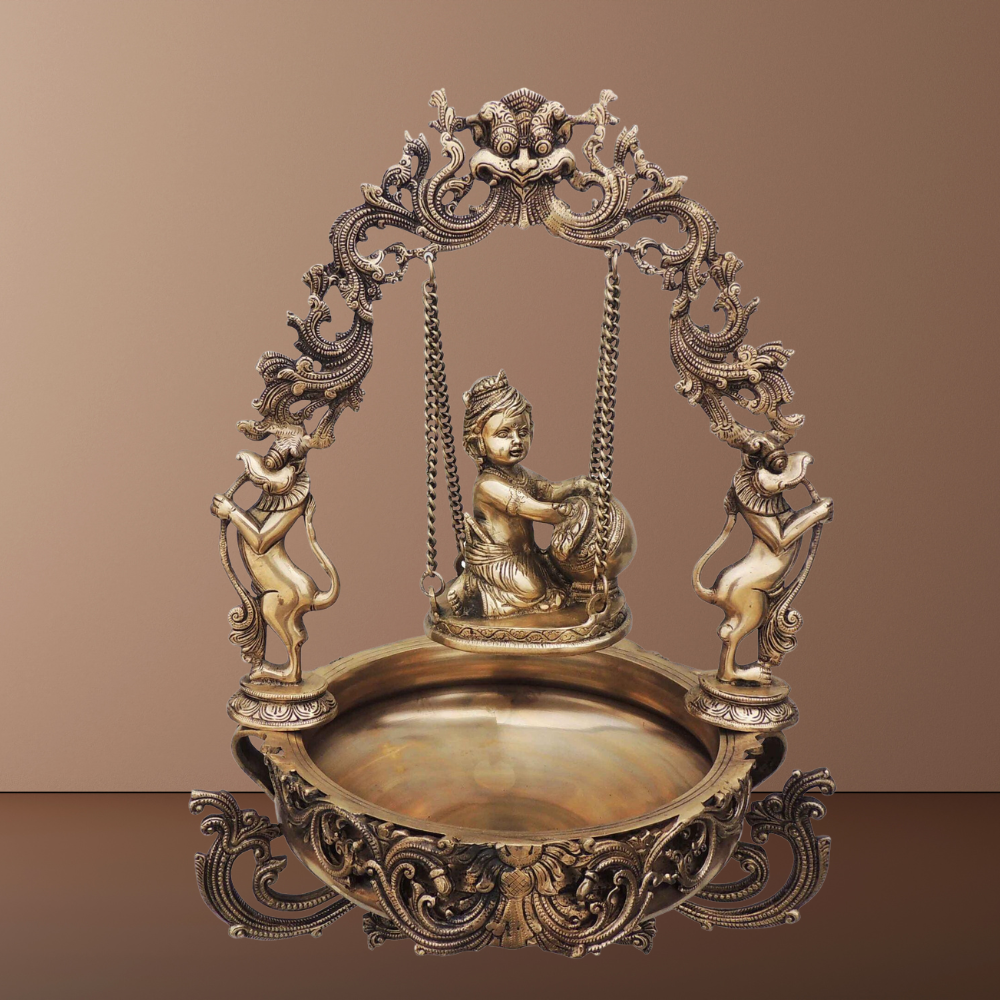 Urli With Decoration Brass Krishna 11.765kg - PUSHMYCART