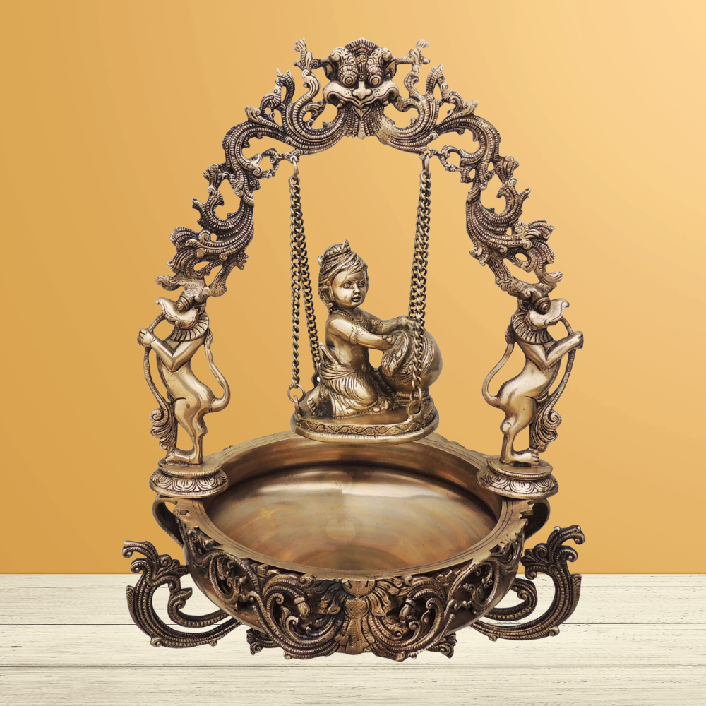 Urli With Decoration Brass Krishna 11.765kg - PUSHMYCART
