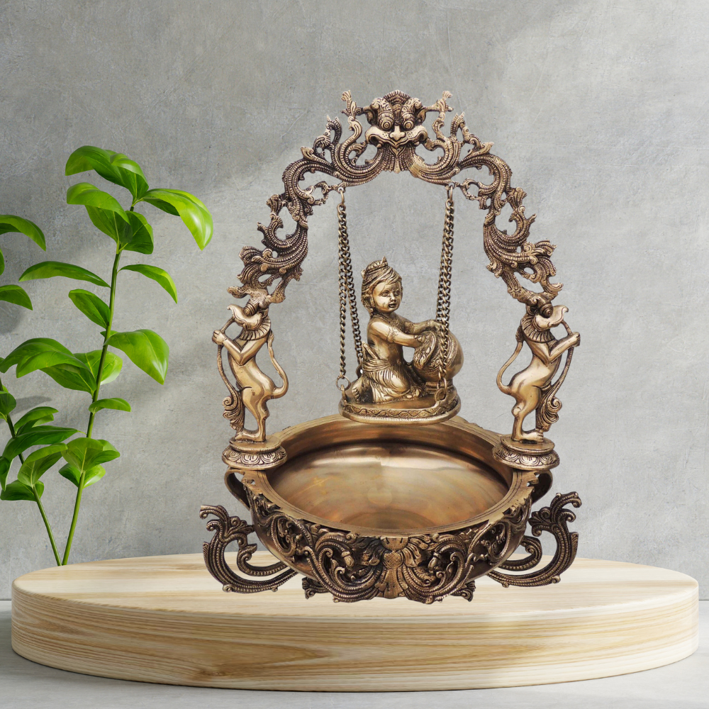 Urli With Decoration Brass Krishna 11.765kg - PUSHMYCART