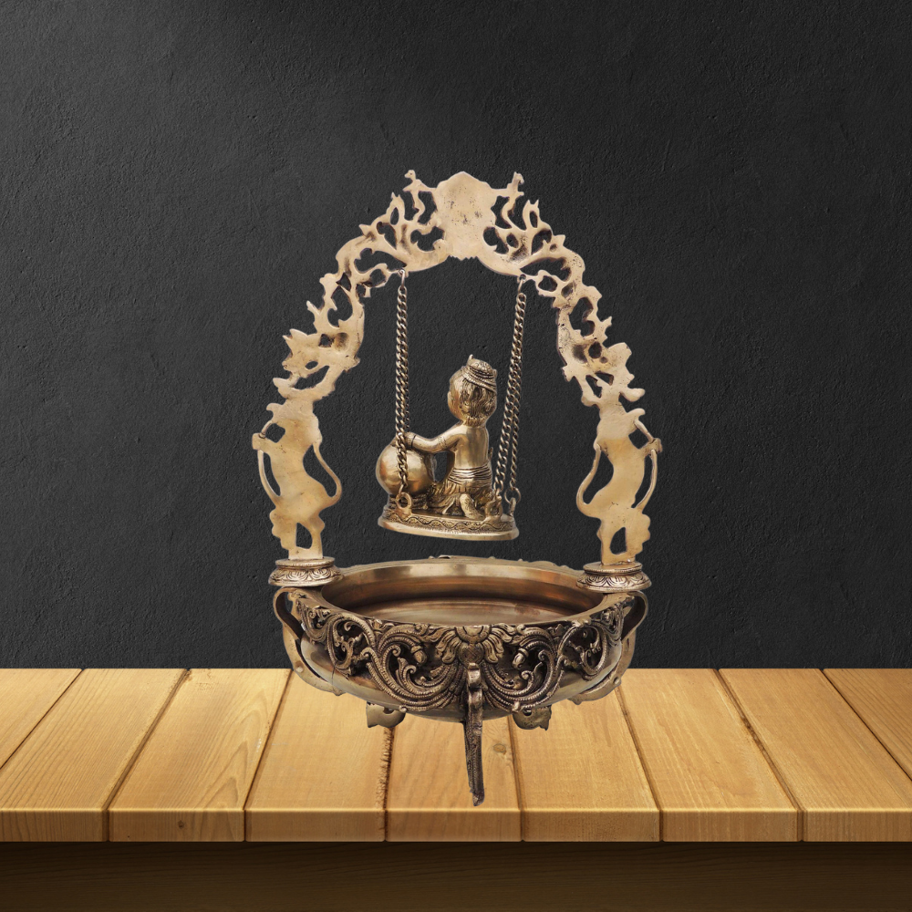 Urli With Decoration Brass Krishna 11.765kg - PUSHMYCART