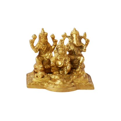 Brass Ganesh Laxmi Kuber Ji Maharaj Statue 0.34kg - PUSHMYCART