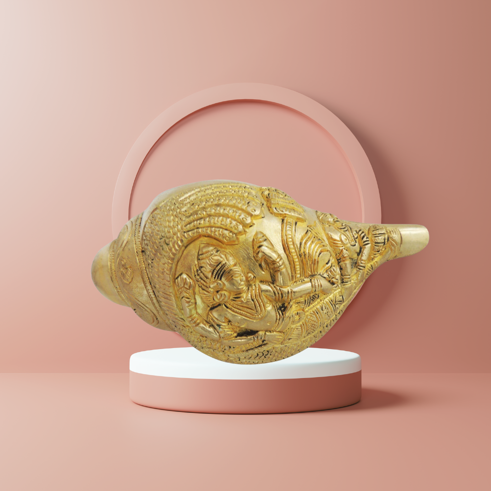 Brass Shankh, Conch 1.28kg - PUSHMYCART