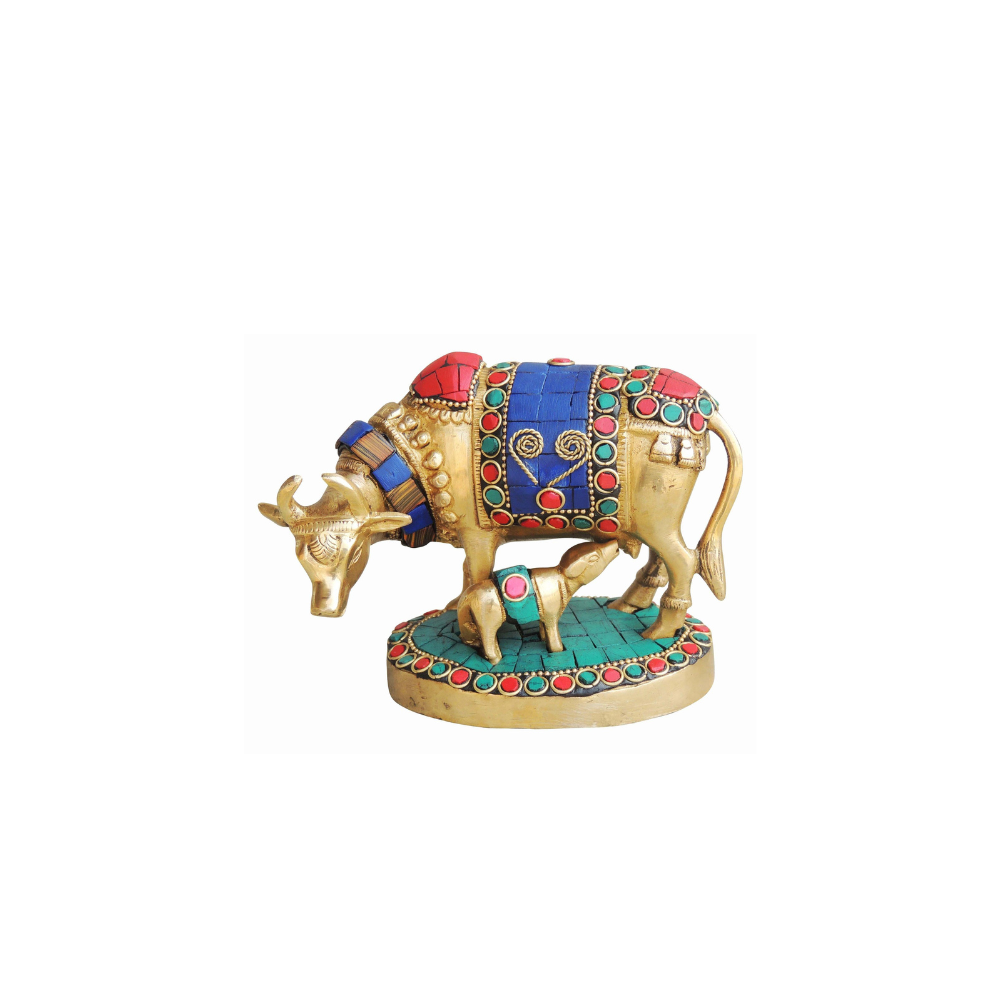 Brass Cow Stone Statue 1.1Kg - PUSHMYCART