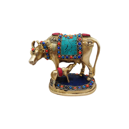 Brass Gaye Bachdha Stone Statue 1.652Kg - PUSHMYCART