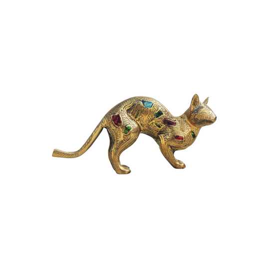 Brass Showpiece Cat Polish Meena Statue 0.6kg - PUSHMYCART