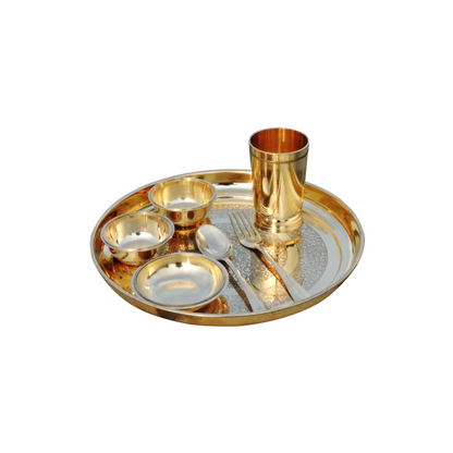 Pure Brass Thali Set 7 Pcs 0.55kg - PUSHMYCART