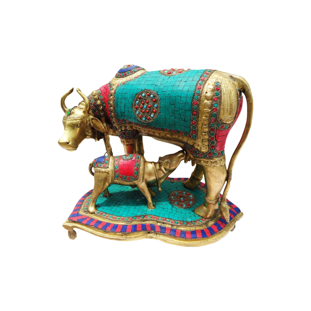 Brass Gaye Bachadha Stone Big Statue 18.714Kg - PUSHMYCART