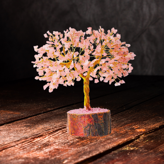 Pushkar Rose Quartz Crystal Gemstones Tree 500 Bead 7-8 Inch - PUSHMYCART