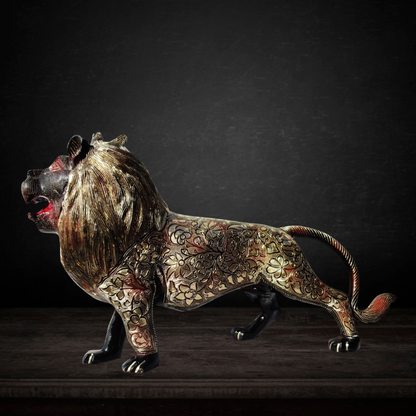 Brass Showpiece Roar Lion Statue 13kg - PUSHMYCART