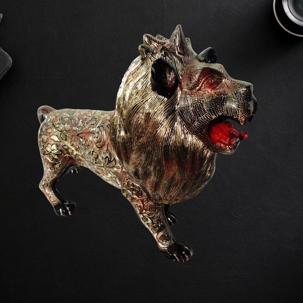 Brass Showpiece Roar Lion Statue 13kg - PUSHMYCART