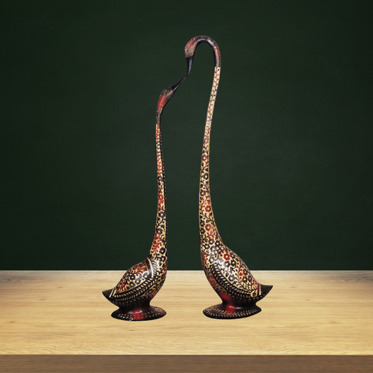 Brass Duck Pair Statue In Red Colour Medium 5.68kg - PUSHMYCART