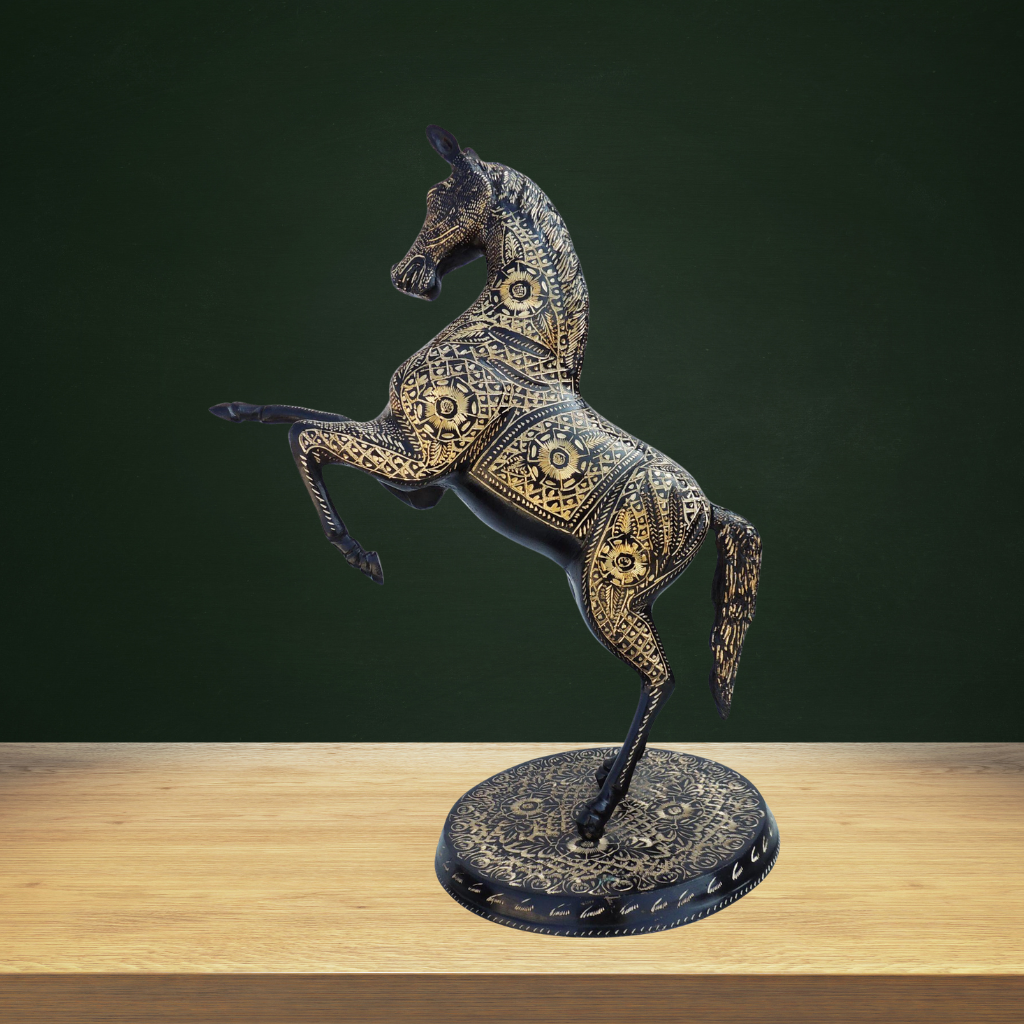 Brass Showpiece Jumping Horse Statue 6.9kg - PUSHMYCART