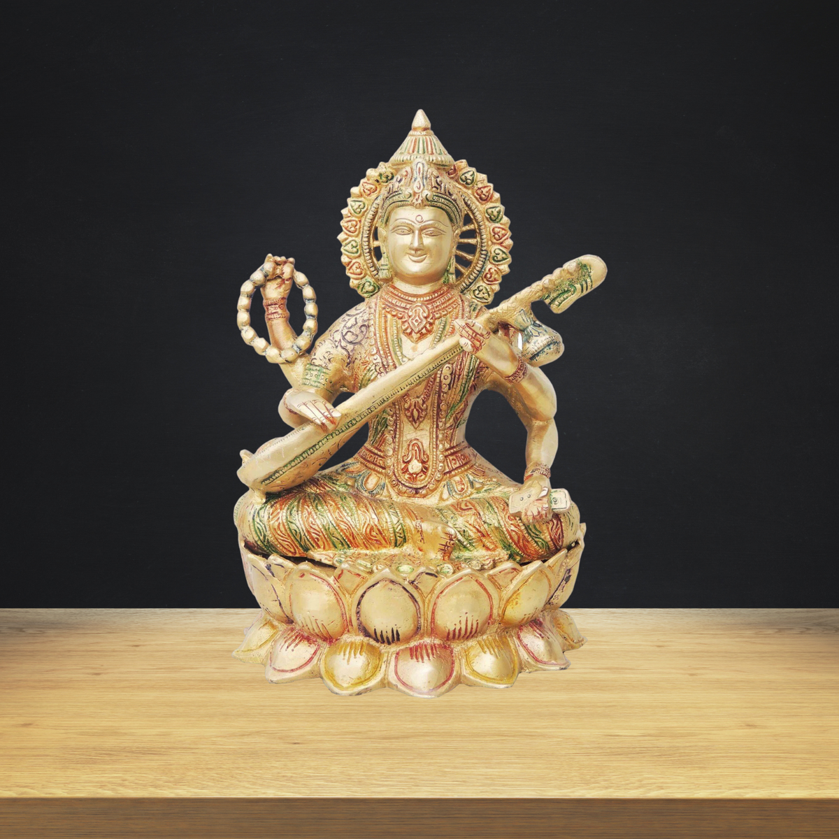 Brass Saraswati Ji Goddess Idol Statue 6.52kg - PUSHMYCART