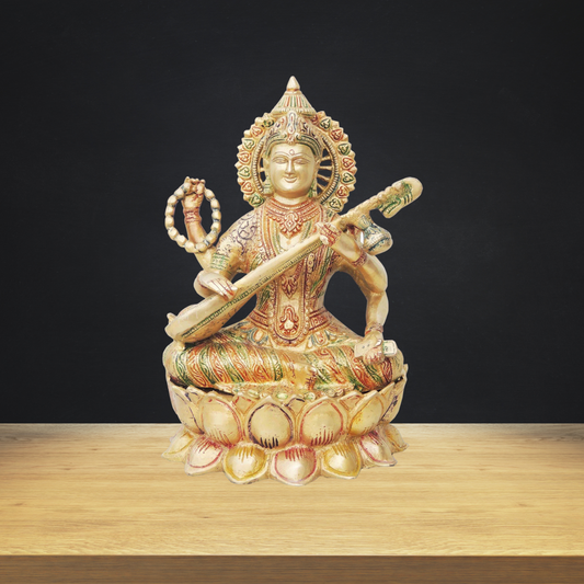 Brass Saraswati Ji Goddess Idol Statue 6.52kg - PUSHMYCART