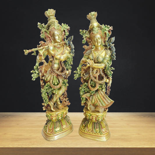Brass Radha Krishna Pair God Idol Statue 31.4kg - PUSHMYCART