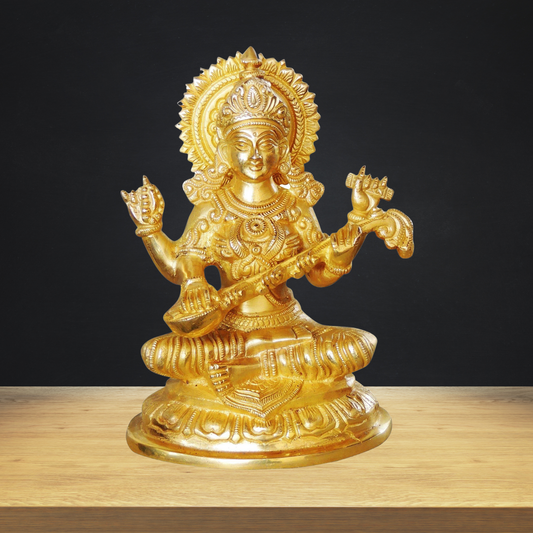 Brass Saraswati Ji Goddess Idol Statue 2.075kg - PUSHMYCART
