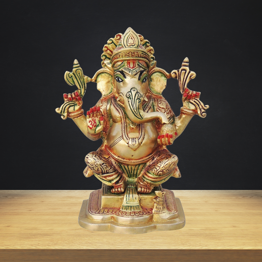 Brass Ganesh Ji God Idol Statue 2.33kg - PUSHMYCART