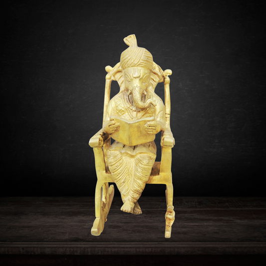 Brass Chair Ganesh Statue 3.44kg - PUSHMYCART
