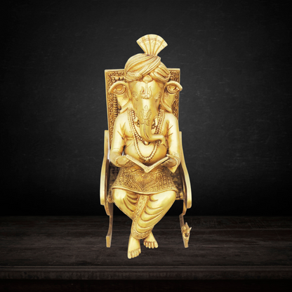 Brass Chair Ganesh Statue 12.74kg - PUSHMYCART