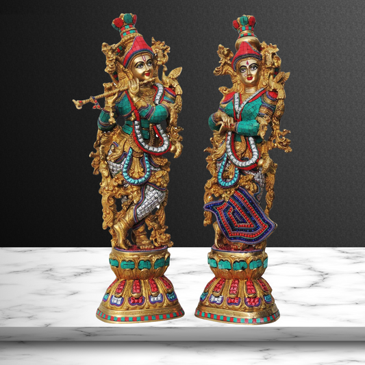 Brass Radha Krishna Pair Statue With Coral 32Kg - PUSHMYCART